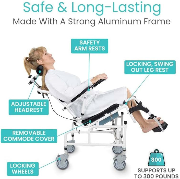 Medivetix ComfortGlide Reclining Shower & Commode Wheelchair for Seniors