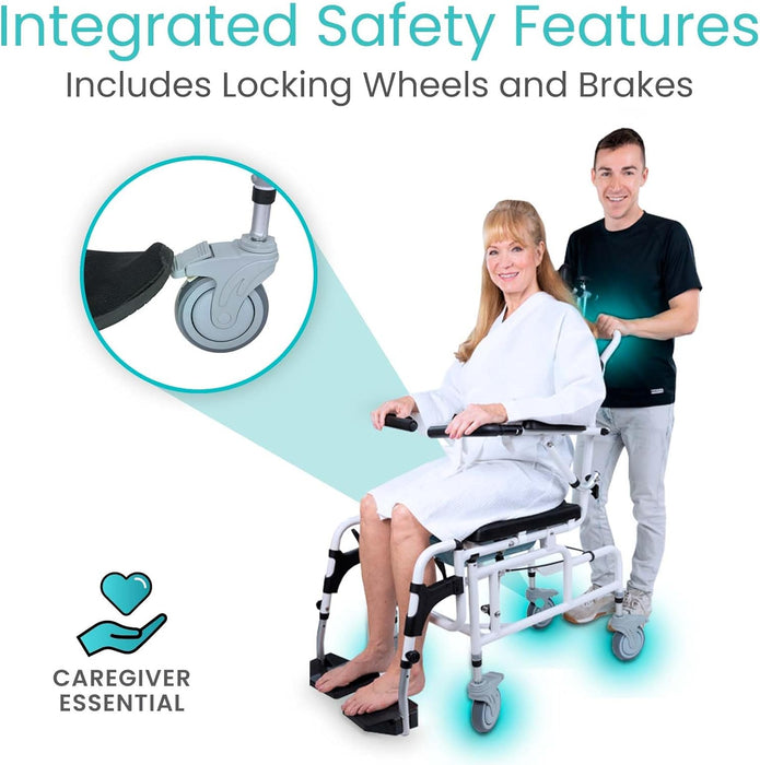Medivetix ComfortGlide Reclining Shower & Commode Wheelchair for Seniors