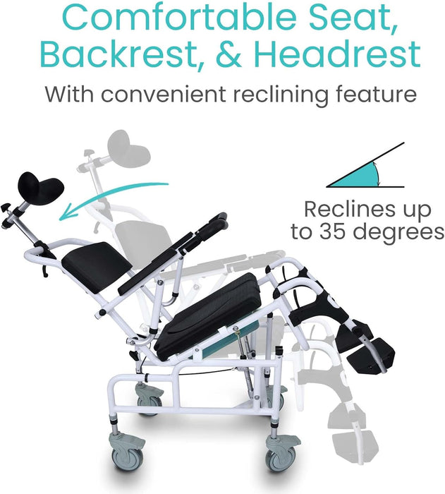 Medivetix ComfortGlide Reclining Shower & Commode Wheelchair for Seniors