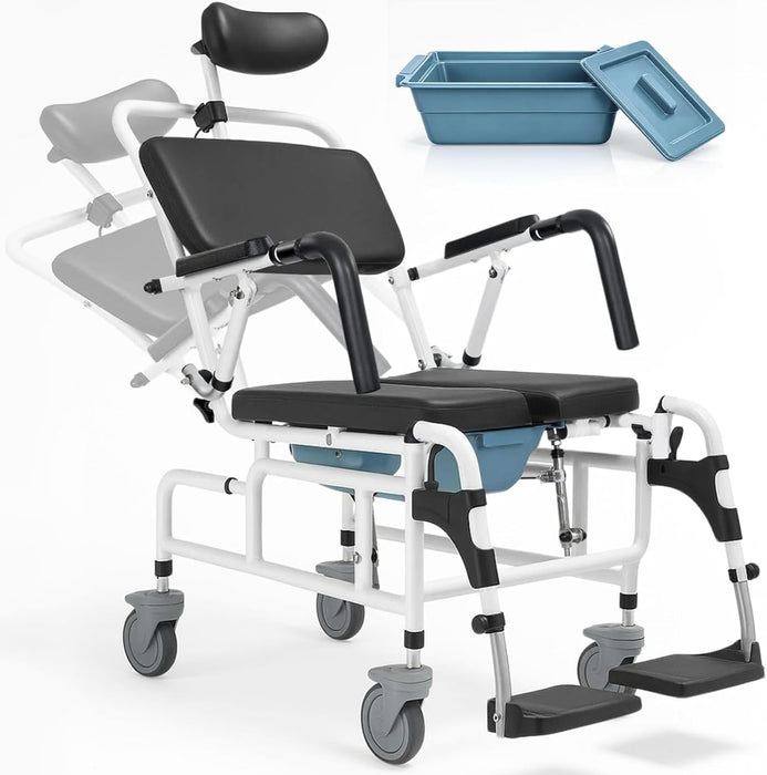 Medivetix ComfortGlide Reclining Shower & Commode Wheelchair for Seniors