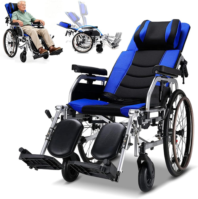 Medivetix Lightweight Reclining Wheelchair for Adults – 18.1" Wide Seat, 330 Lbs, Elevating Leg Rests