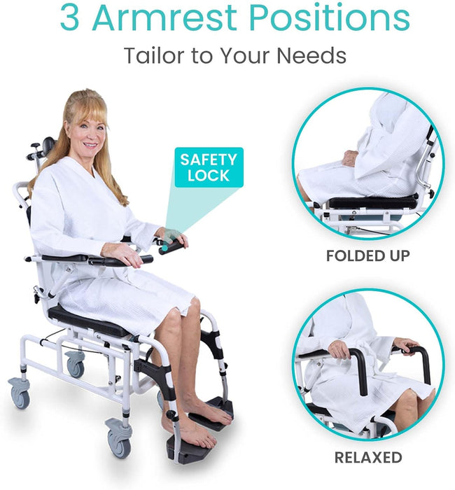 Medivetix ComfortGlide Reclining Shower & Commode Wheelchair for Seniors