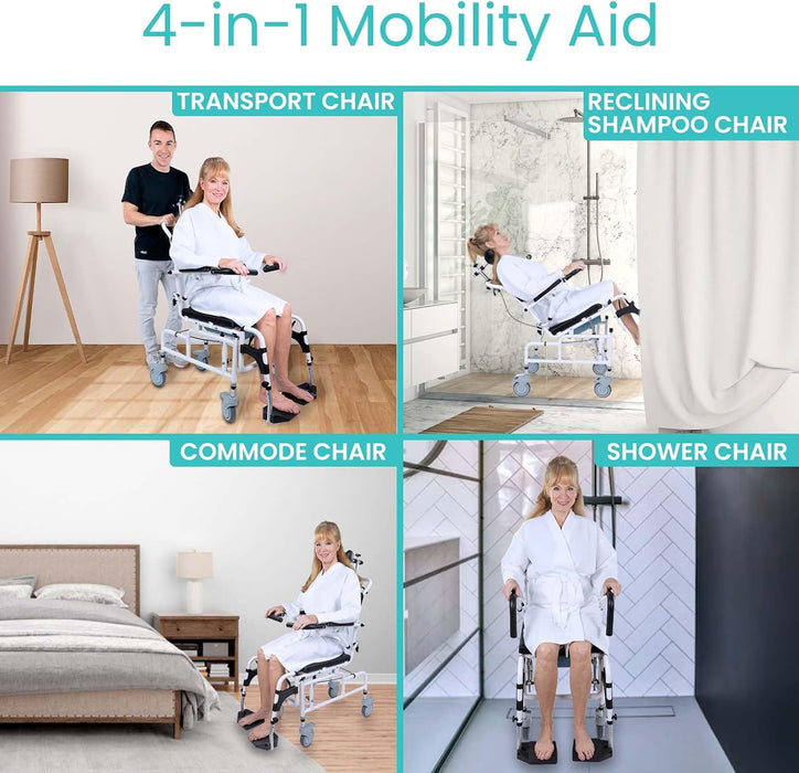 Medivetix ComfortGlide Reclining Shower & Commode Wheelchair for Seniors