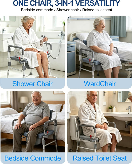 Bariatric Bedside Commode Chair 1000 lbs limit | Extra-Wide, Drop-Arm Design – Medivetix