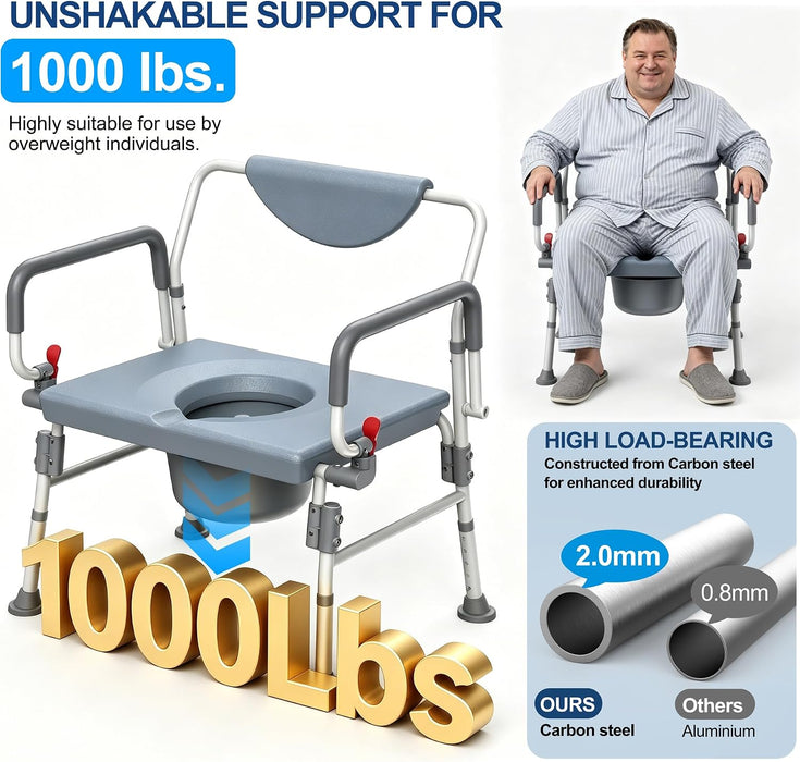 Bariatric Bedside Commode Chair 1000 lbs limit | Extra-Wide, Drop-Arm Design – Medivetix