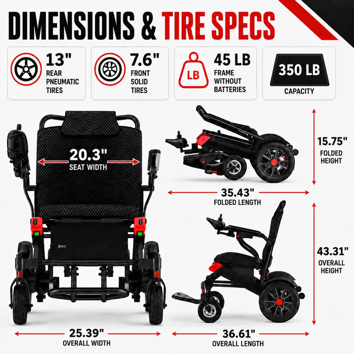 Foldable Electric Wheelchair for Adults – 30-Mile Range, 20.3" Wide Seat Power Wheelchair